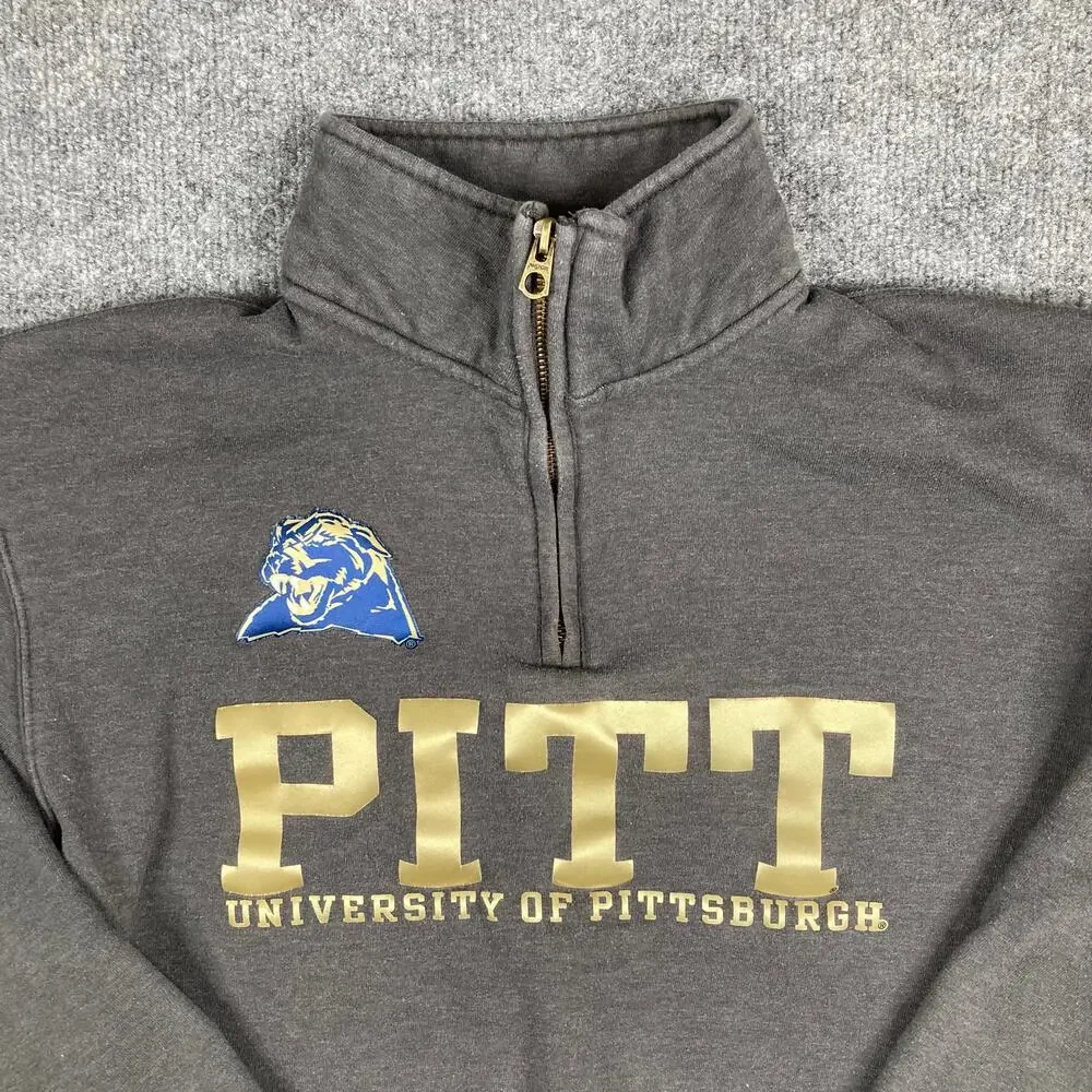 Jansport Sweater Mens Size‎ M Gray Pitt Panthers 1/4 Zip College Pullover